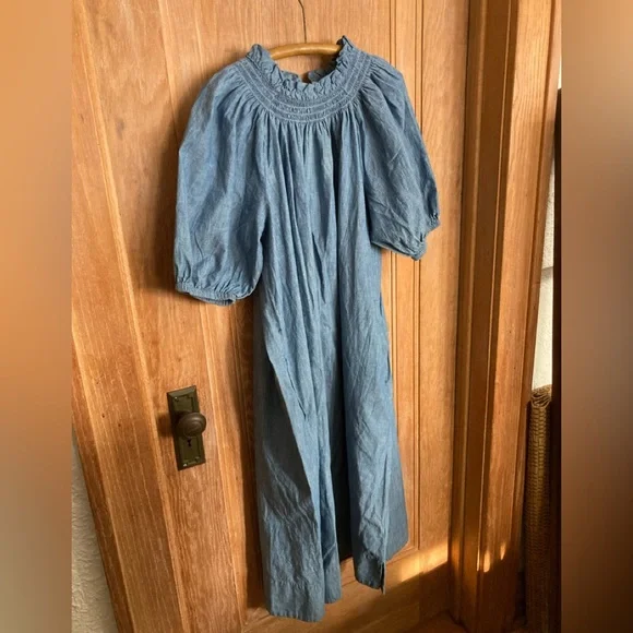 J. Crew | Dresses | J Crew Reimagined Denim Flowy Dress With Gathered  Neckline Womens Size Large | Poshmark